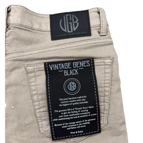 VINTAGE GENES BLACK Mens 32x32 Slim Fit Stretch Khaki Jeans French Terry - Picture 1 of 9